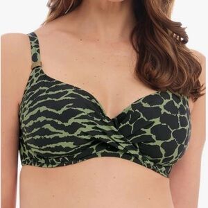 FANTASIE Boa Vista Peridot Green Leopard Bikini Top Full Cup Underwire 32I US